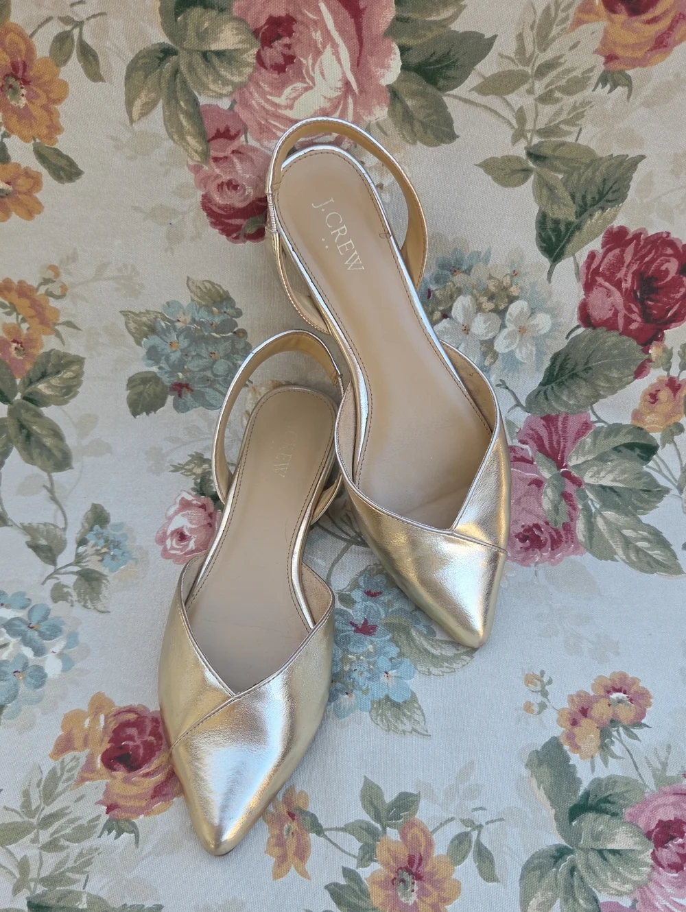 J.Crew Metallic Gold Pointed-Toe Slingback Flats Women's 9